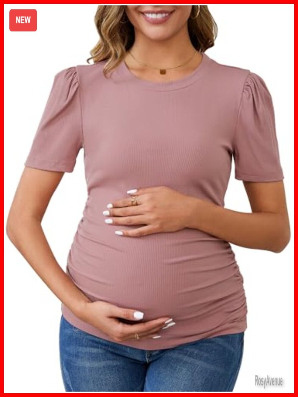 Maternity Business Blouse Puff Sleeve Ruched Work Top